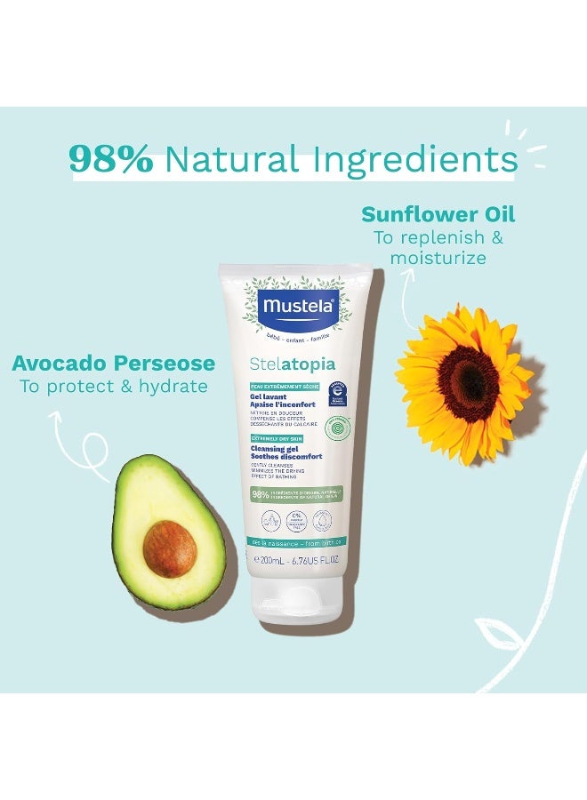 Mustela Stelatopia Eczema-Prone Skin Cleansing Gel - Baby Face & Body Wash with Natural Avocado & Sunflower Oil - Fragrance-Free & Tear Free - 6.76 fl. oz. - Image 4